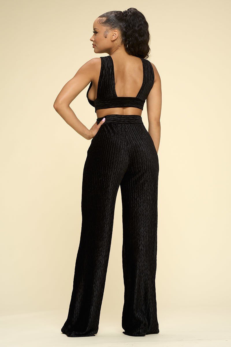 Crushed Velvet Bra Top & High Waist Palazzo Pants Set