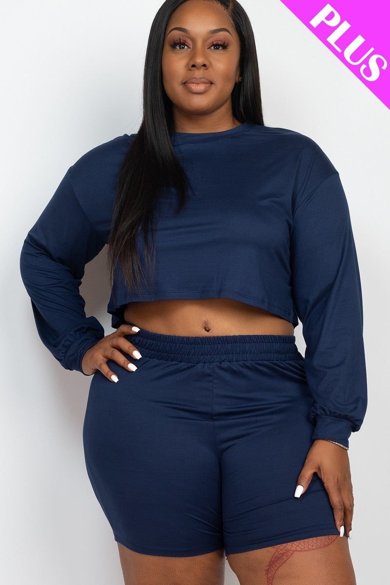 Curve Long Sleeve Crop Top & Shorts Set