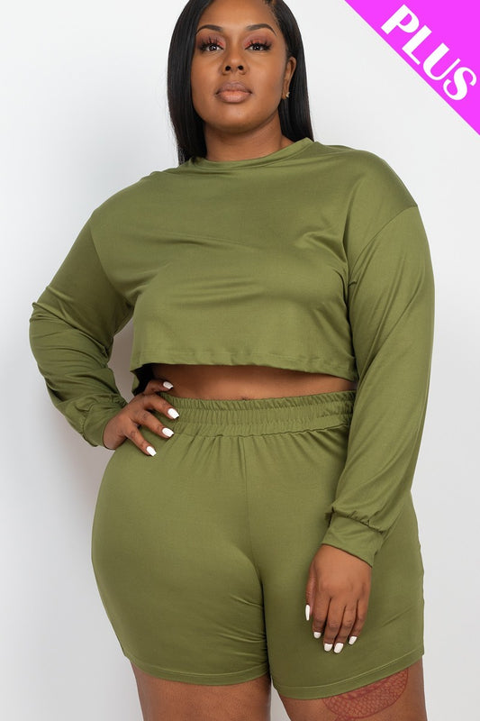 Curve Long Sleeve Crop Top & Shorts Set