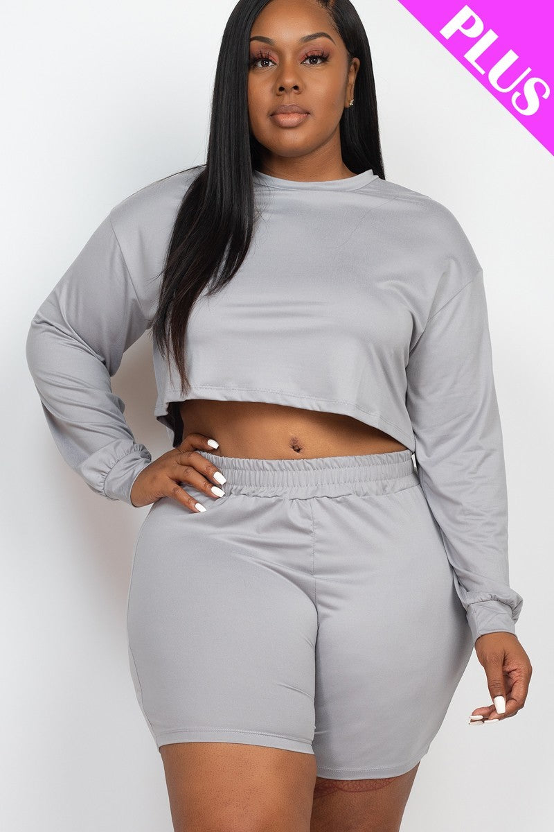 Curve Long Sleeve Crop Top & Shorts Set