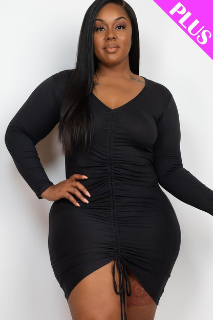 Curve Long Sleeve Ruched Mini Dress