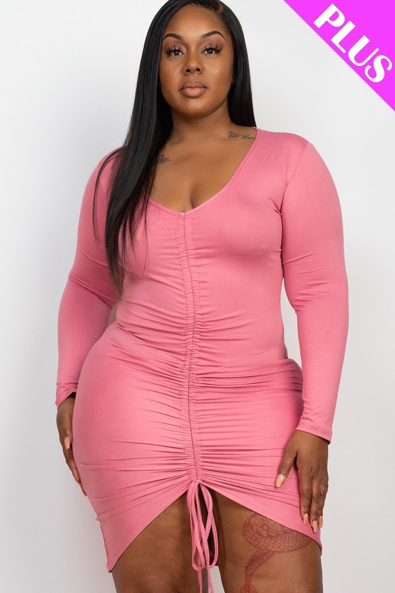 Curve Long Sleeve Ruched Mini Dress