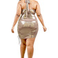 Curve Metallic Cross Wrap Halter Mini Dress