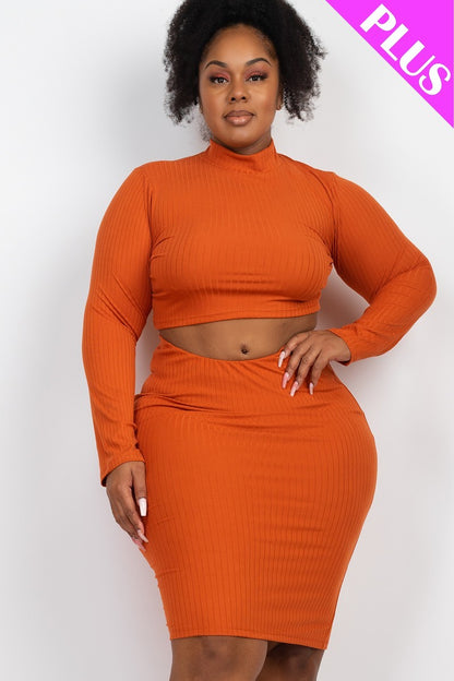 Curve Mock Neck Crop Top & Midi Skirt Set