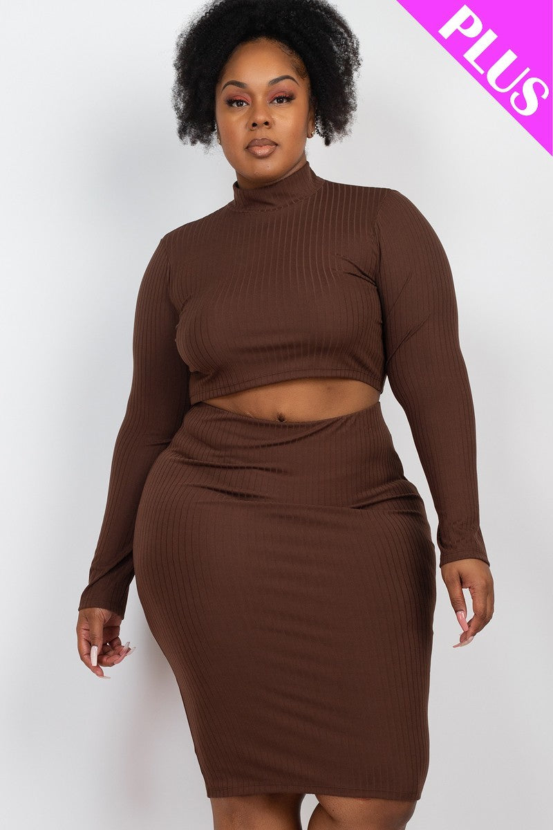 Curve Mock Neck Crop Top & Midi Skirt Set