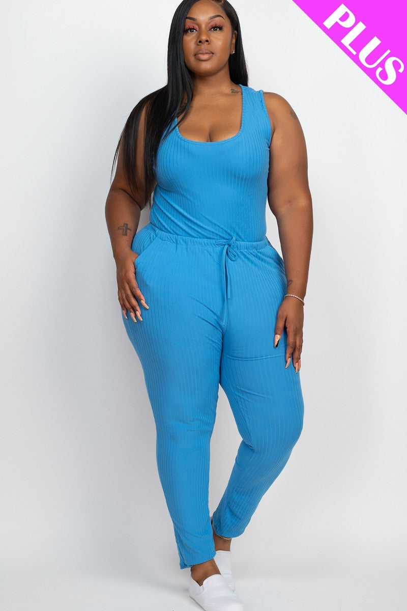 Drawstring Jogger Jumpsuit - Ibiza Blue