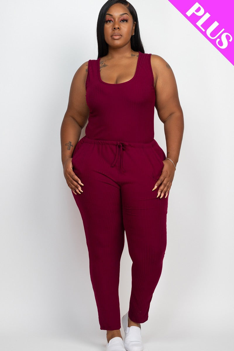 Drawstring Jogger Jumpsuit - Burgundy