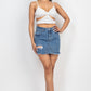 Distressed Frayed Hem Denim Skirt