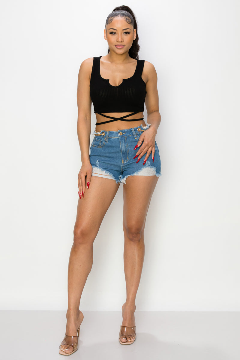 Distressed Short Shorts - Dark