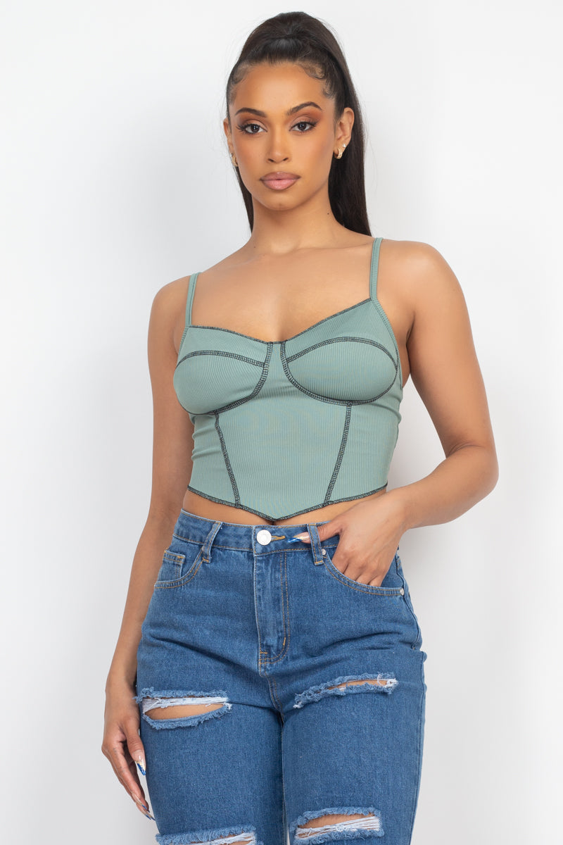 Bustier Ribbed Top - Dark Sage