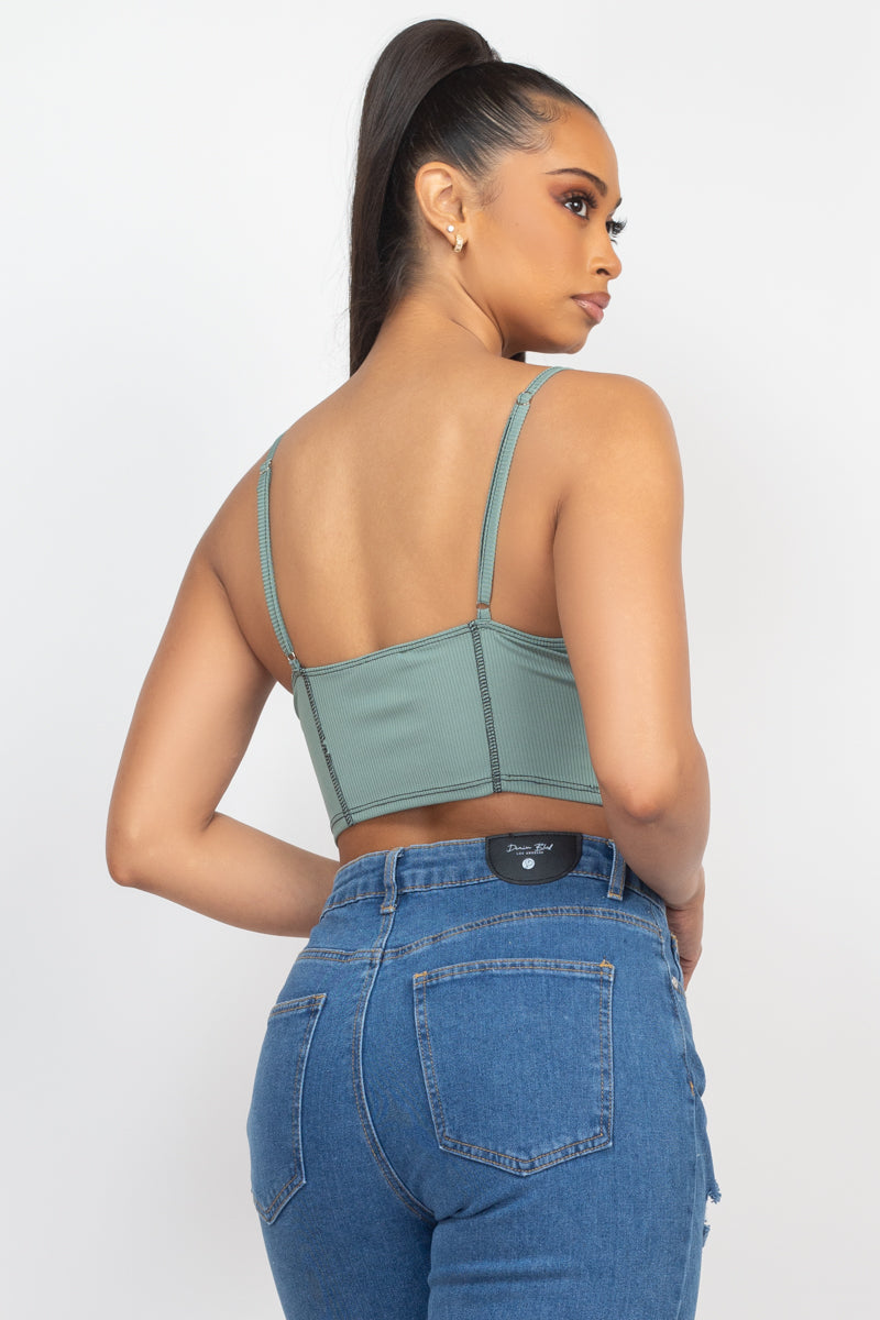 Bustier Ribbed Top - Dark Sage