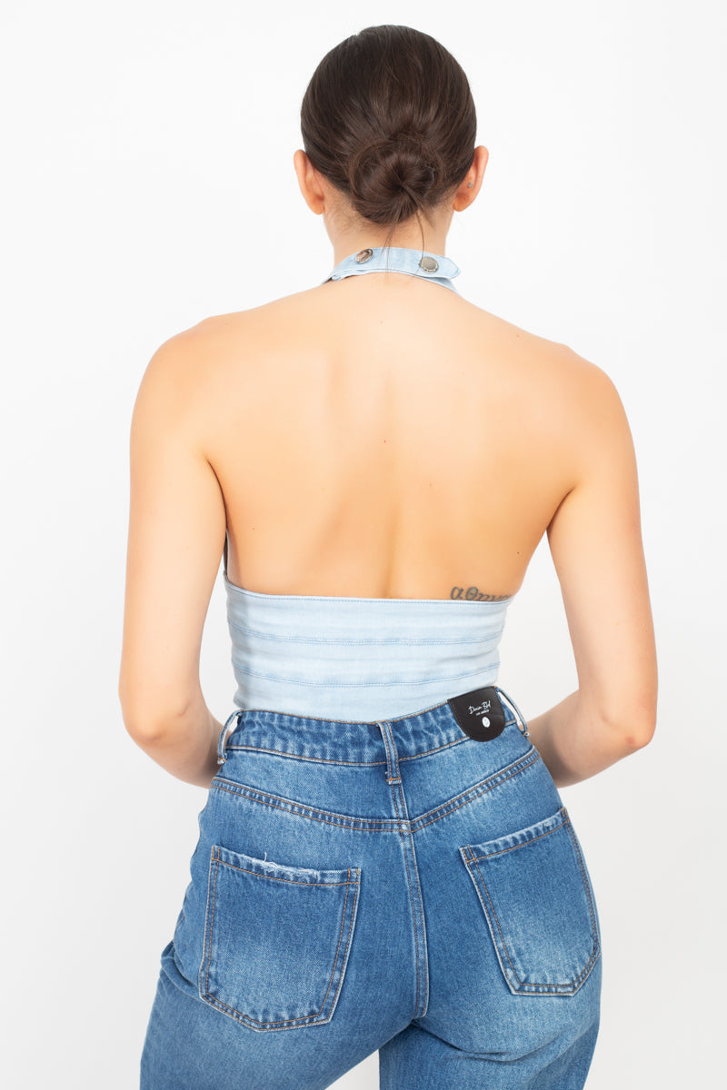 Denim Halter Crop Top