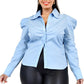 Poplin Puff Sleeve Shirt - Blue