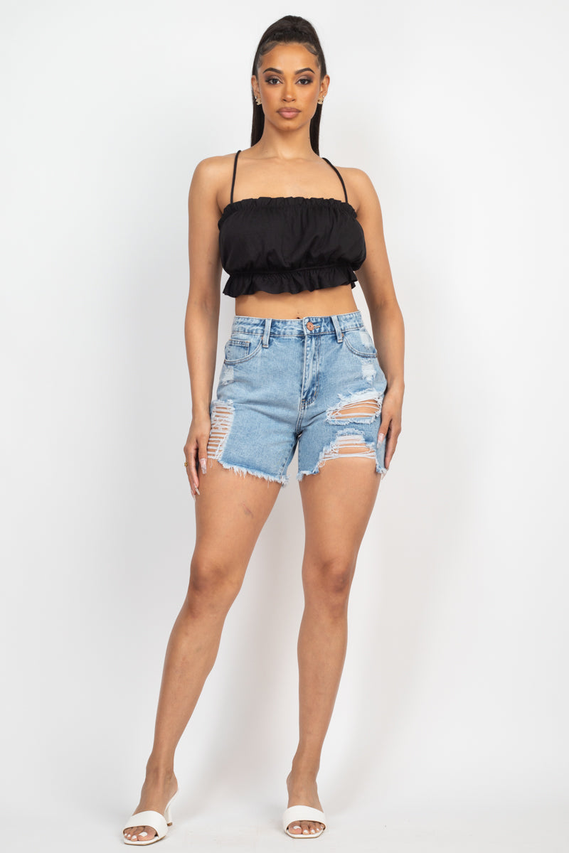 Ripped Denim Shorts- Light