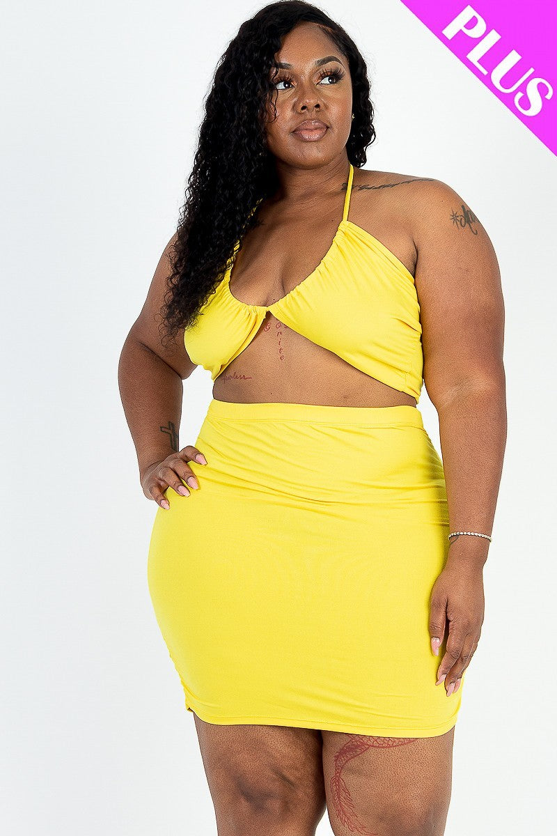 Halter Top & Mini Skirt Set - Yellow