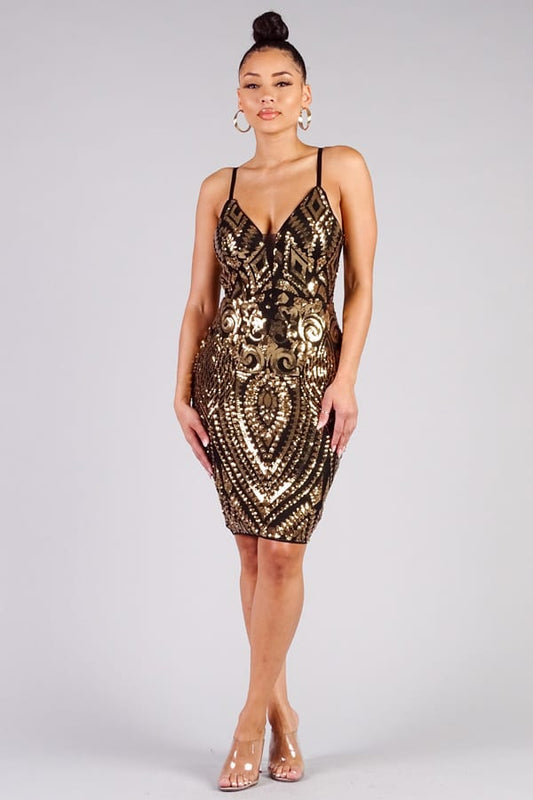 Sequin Plunge Mini Dress