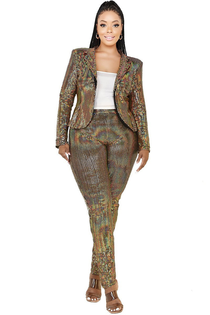 Curve Disco Metallic Blazer and Pants Set