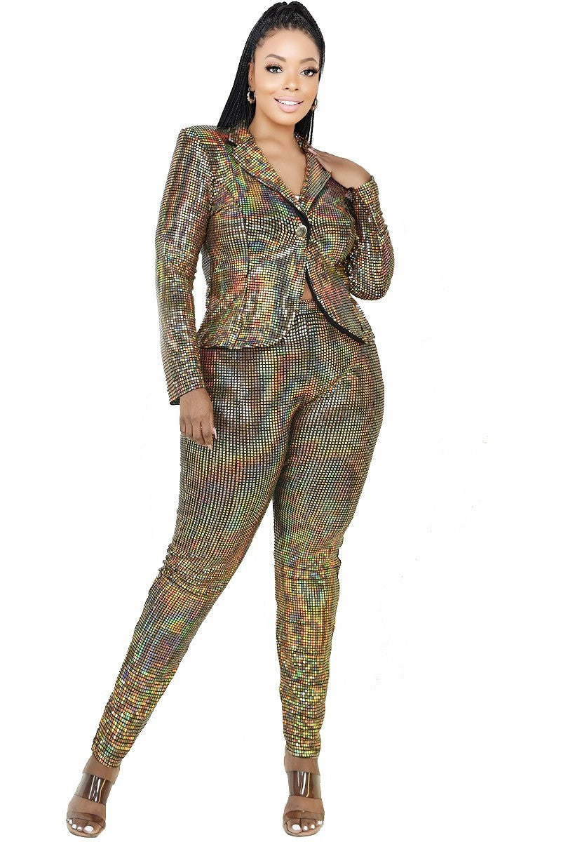 Curve Disco Metallic Blazer and Pants Set