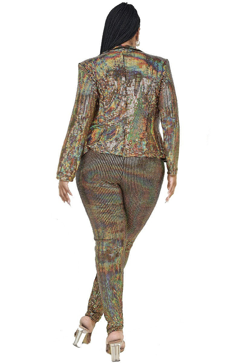 Curve Disco Metallic Blazer and Pants Set