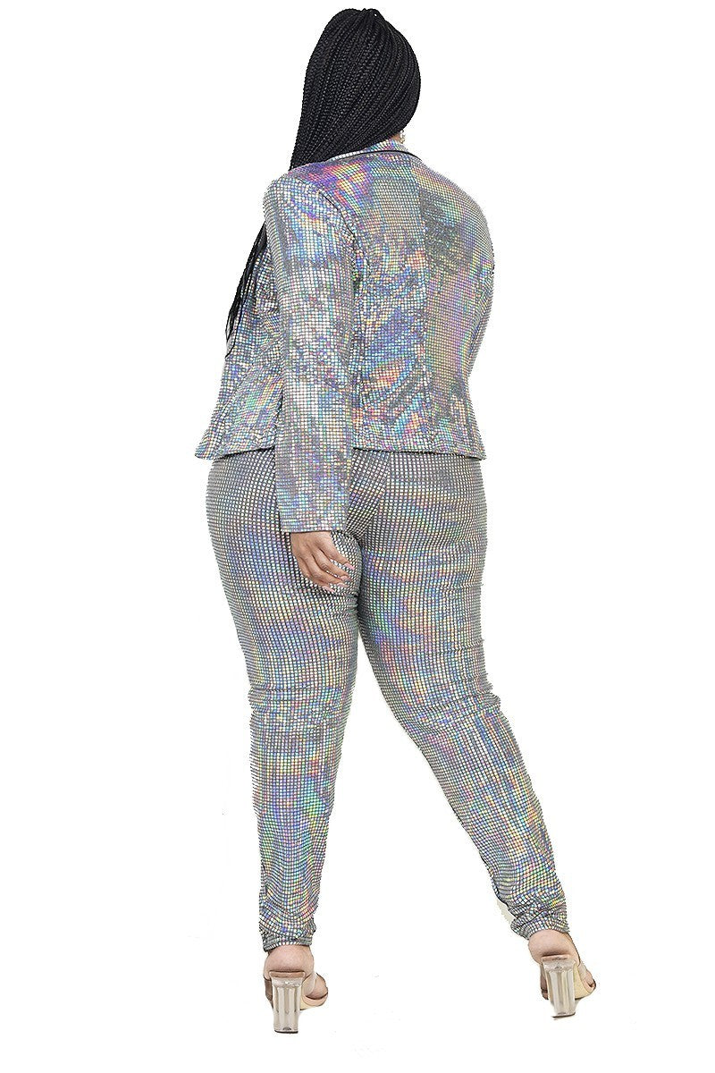 Curve Disco Metallic Blazer and Pants Set