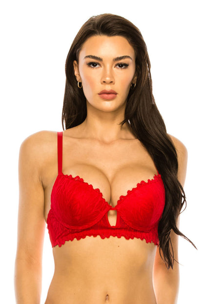 Coverage Lace Trim Bra - Red