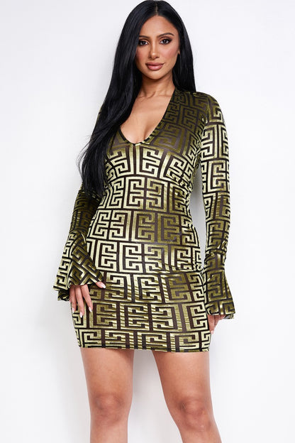 Velvet Bell Sleeve Mini Dress