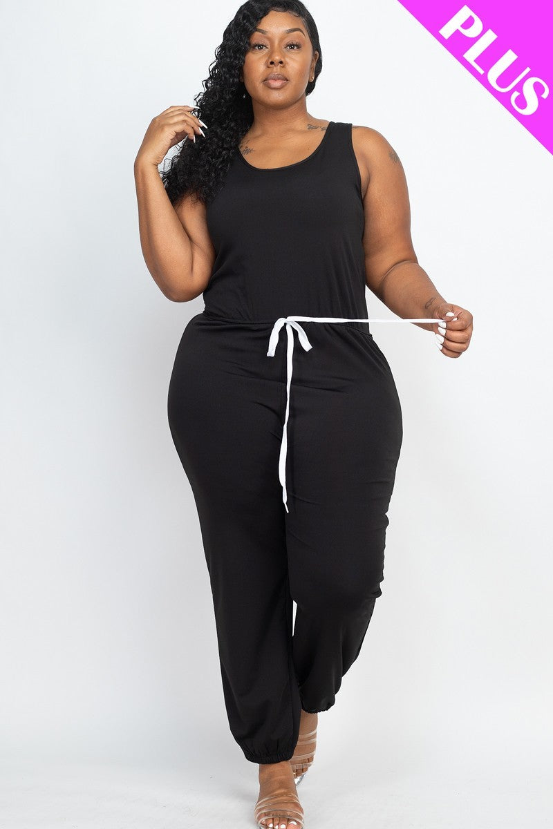 Drawstring Jogger Jumpsuit - Black