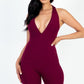 Halter V Neck Ribbed Bodycon Romper