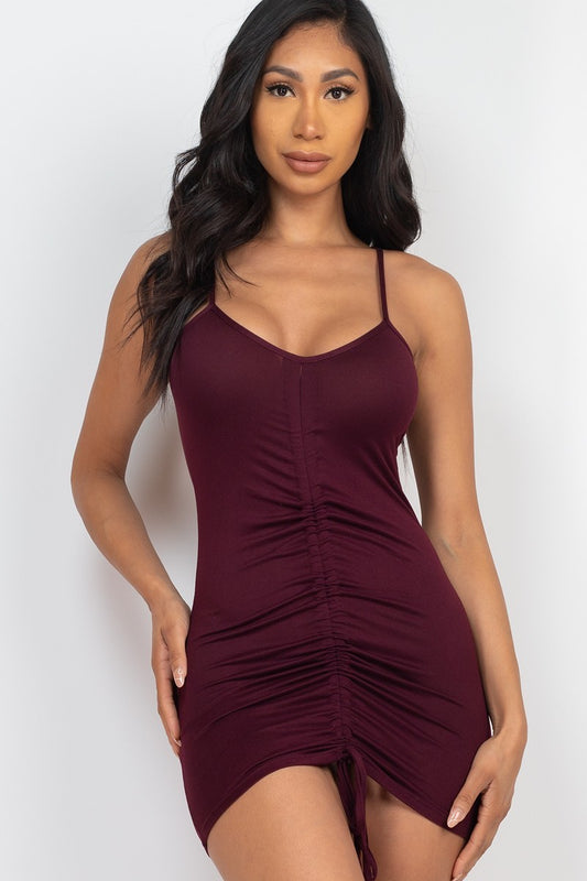 Adjustable Ruched Front Mini Dress