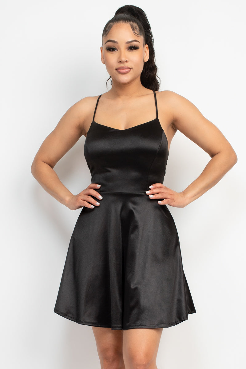 Satin Crisscross Skater Dress