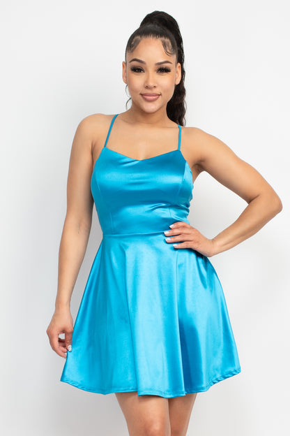 Satin Crisscross Skater Dress