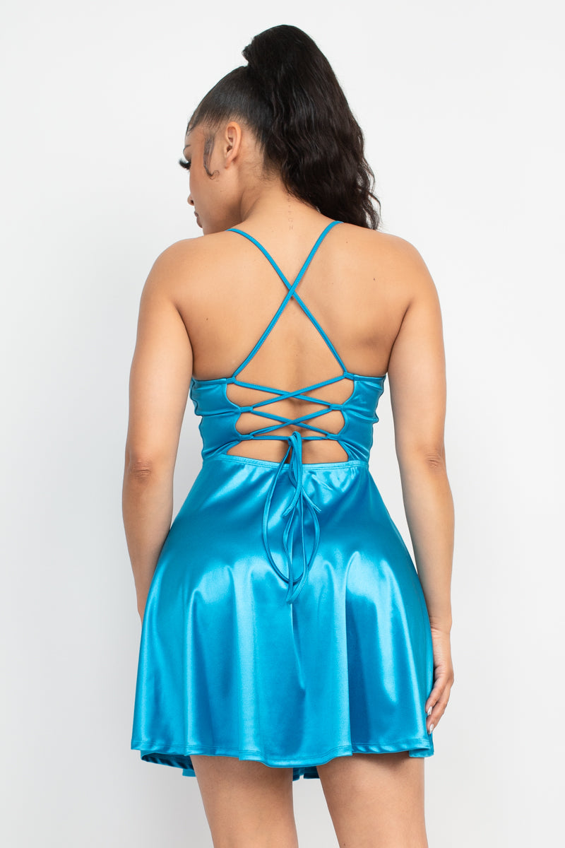 Satin Crisscross Skater Dress