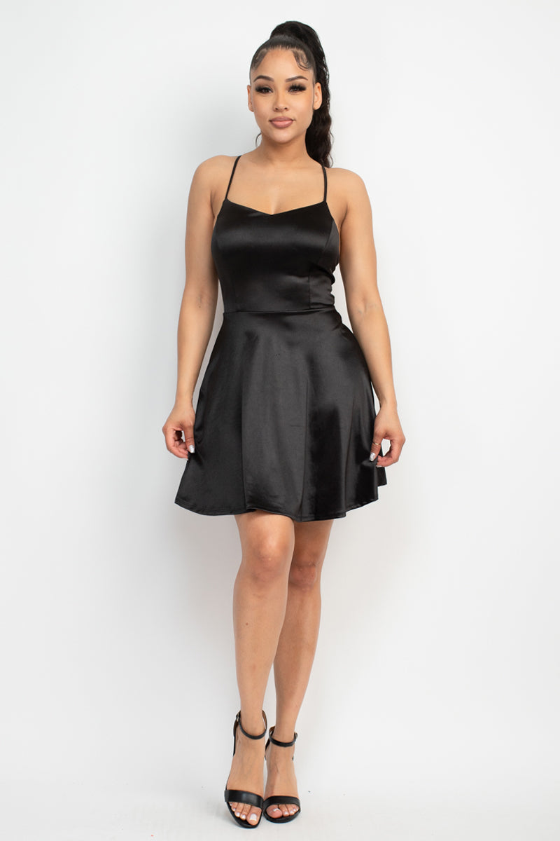 Satin Crisscross Skater Dress