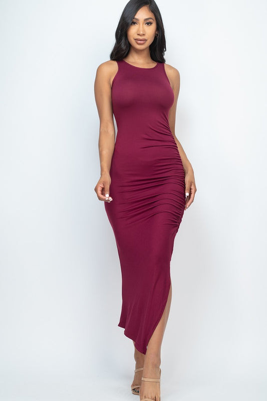 Ruched Side Split Maxi Dress