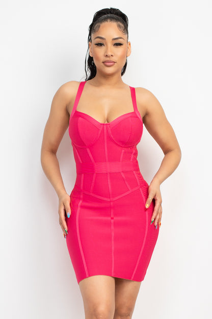 Sweetheart Bandage Dress - Hot Pink