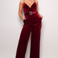 Velvet Rhinestone Belt Jumpsuit