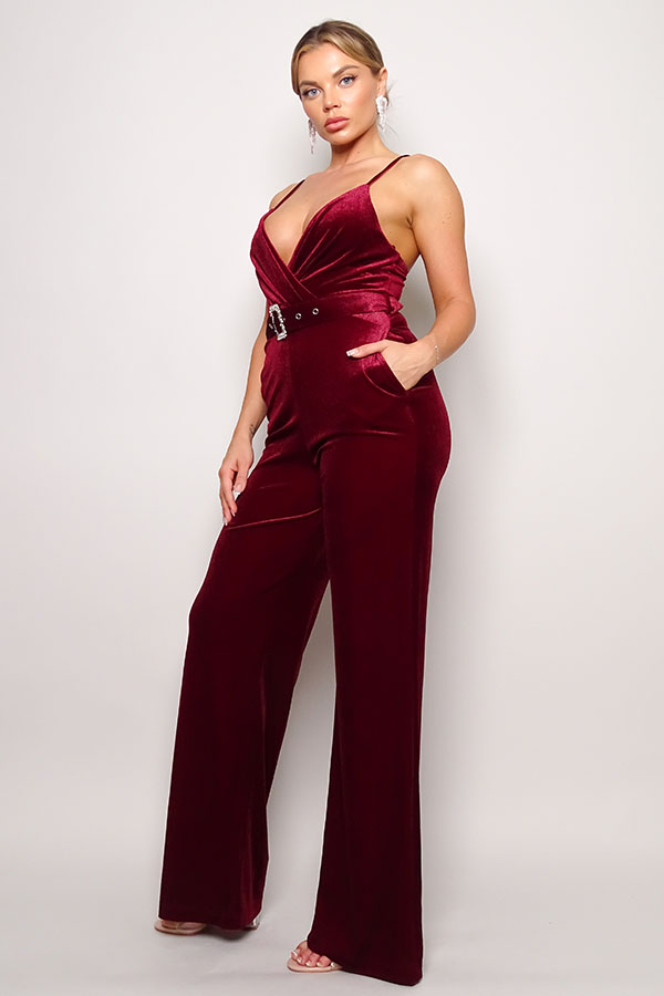 Velvet Rhinestone Belt Jumpsuit