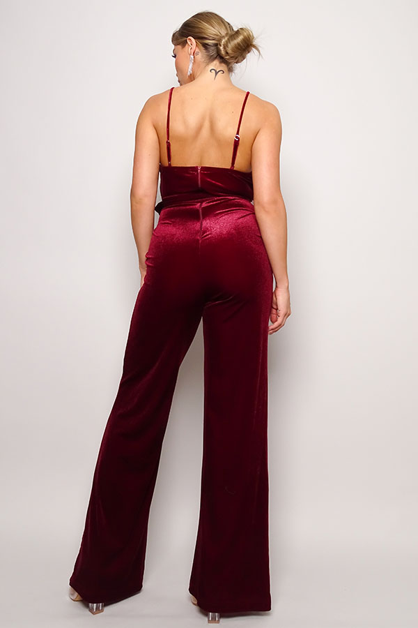 Velvet Rhinestone Belt Jumpsuit