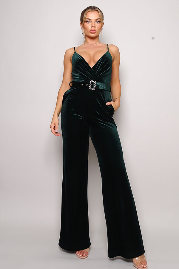 Velvet Rhinestone Belt Jumpsuit