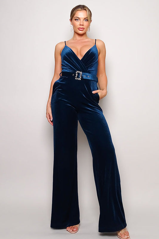 Velvet Rhinestone Belt Jumpsuit