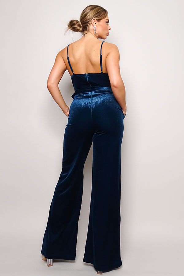 Velvet Rhinestone Belt Jumpsuit