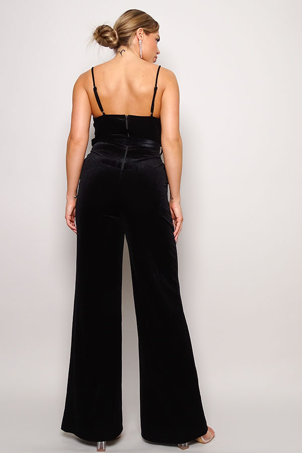 Velvet Rhinestone Belt Jumpsuit