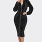 Sequin Zip Up Midi Dress