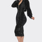 Sequin Zip Up Midi Dress