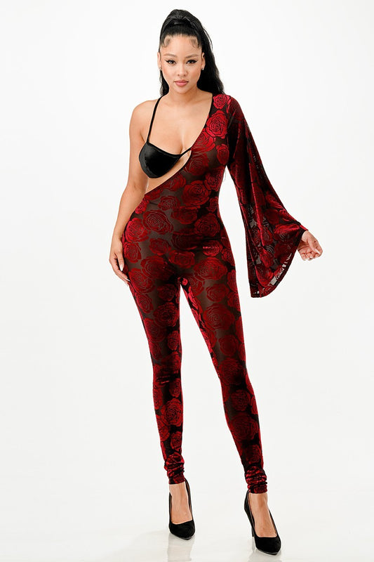 Velvet Rose Bell Sleeve Jumpsuit