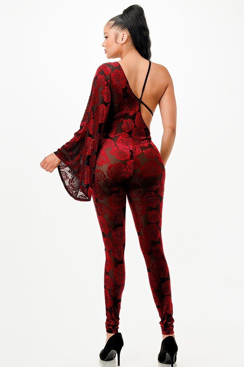 Velvet Rose Bell Sleeve Jumpsuit