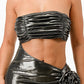 Metallic Strapless Side Cut Out Dress