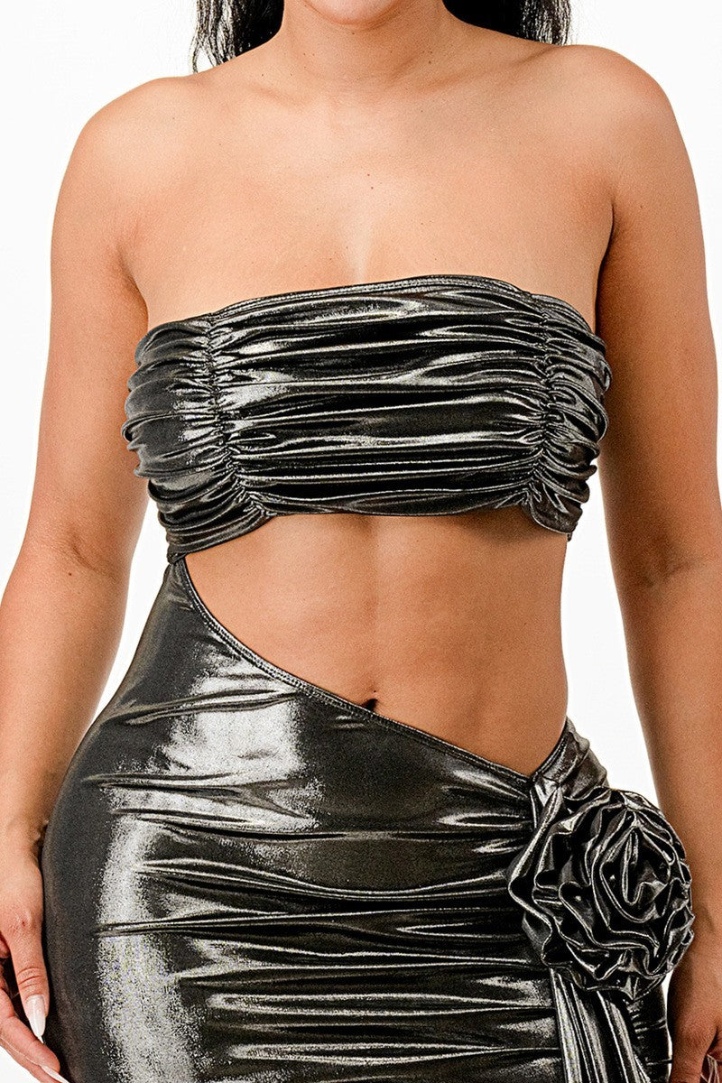 Metallic Strapless Side Cut Out Dress