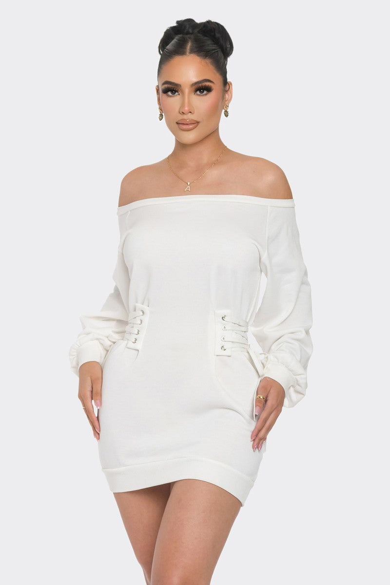 Off Shoulder Corsette Waist Mini Dress