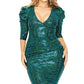 Curve Metallic Sequin Puff Sleeve Midi Dress